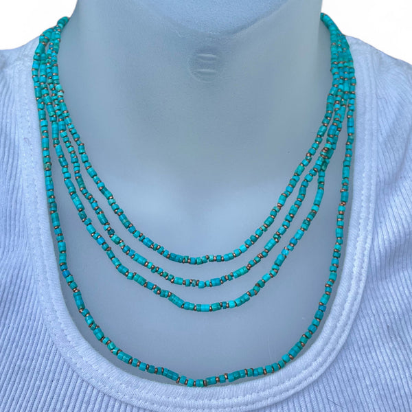 Turquoise Necklace with Copper Heishi and Lobster Clasp Hand beaded by Stormie