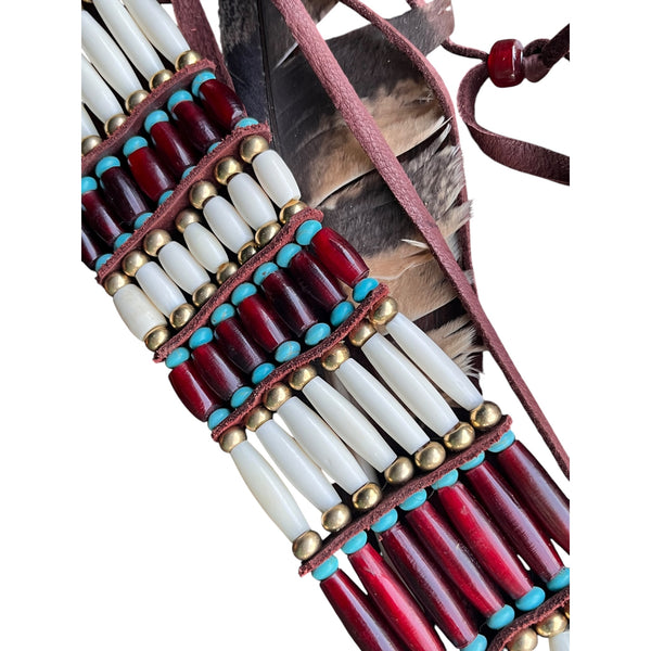 Turquoise Beads and Red & White Pipe Bone Tribal Choker