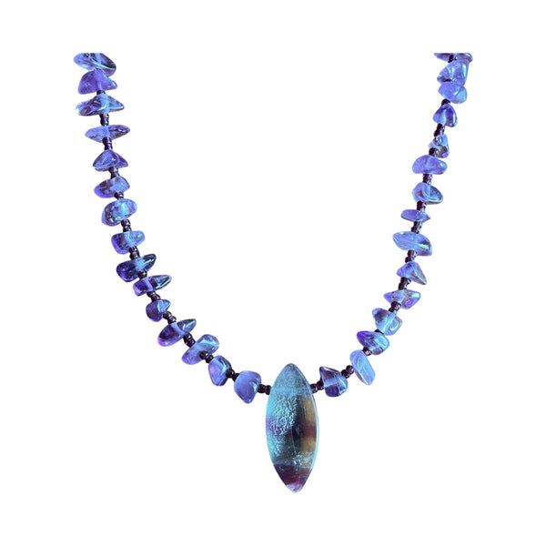 rainbow fluorite necklace front view pendant amethyst