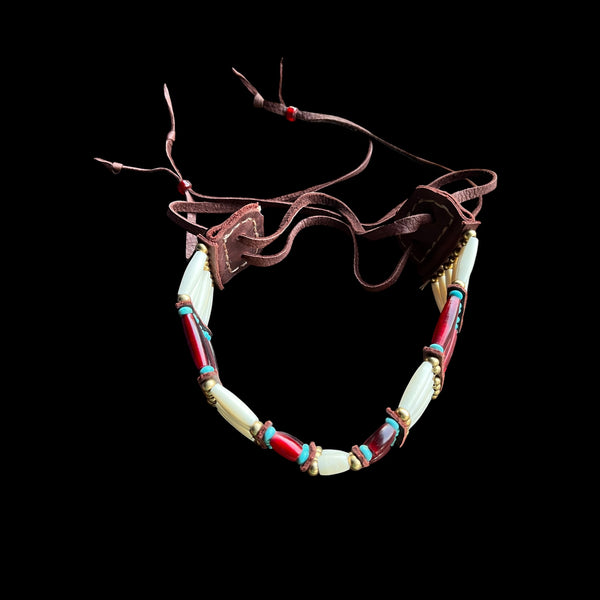 Turquoise Beads and Red & White Pipe Bone Tribal Choker