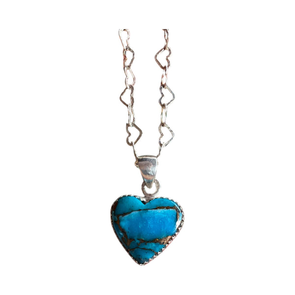 Turquoise Copper Heart Shaped Pendant necklace 925 Stormie Art front view