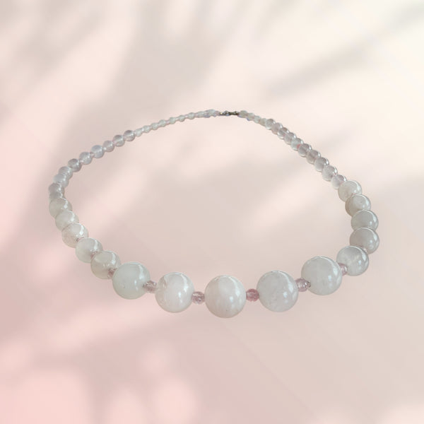 Light Shade Rose Quartz Beaded Necklace Jewelry - Stormie Art
