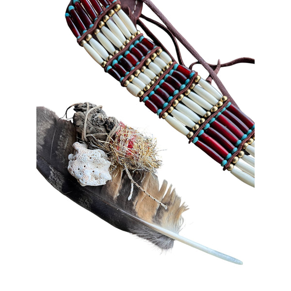 Turquoise Beads and Red & White Pipe Bone Tribal Choker