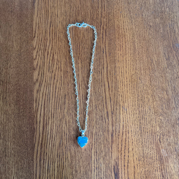 Turquoise Copper Heart Shaped Pendant necklace 925 Stormie Art