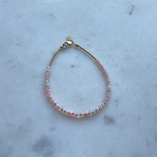 Pink Opal Bracelet with antique gold micro seed beads/Stormie Original Jewelry