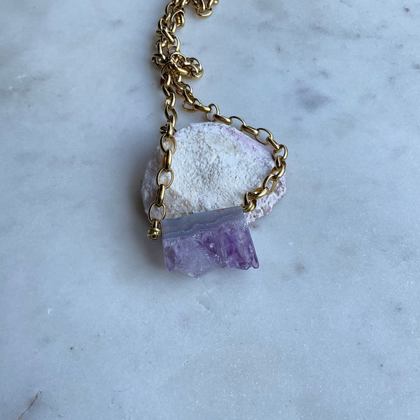 Amethyst Necklace with Gold toned Chain 20 inches