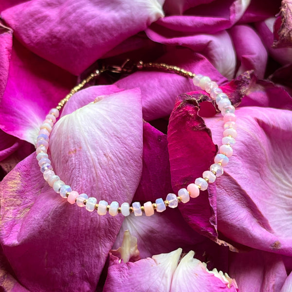 Pink Opal Bracelet with antique gold micro seed beads/Stormie Original Jewelry