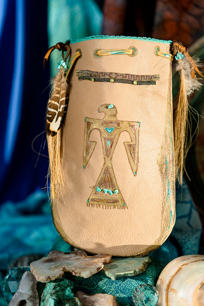 Eagle Pouch Stormie Original Beaded Design with Horsehair and Turquoise