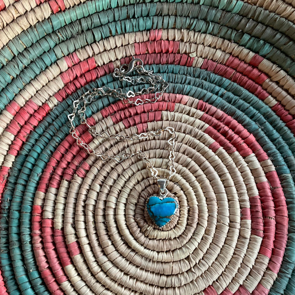 Turquoise Copper Heart Shaped Pendant necklace 925 Stormie Art