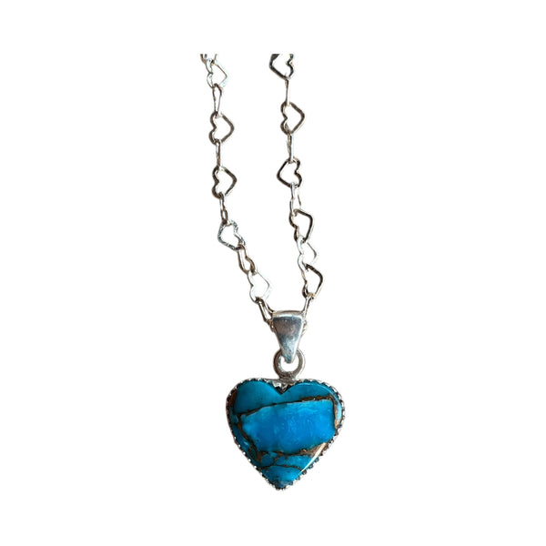 Turquoise Copper Heart Shaped Pendant necklace 925 Stormie Art