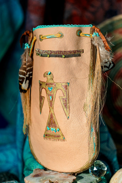Eagle Pouch Stormie Original Beaded Design with Horsehair and Turquoise