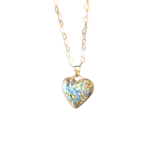 Turquoise azurite heart pendant necklace stormie