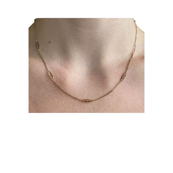 Vintage 14K Italian Gold Filigree 18" Infinity Link Station Necklace