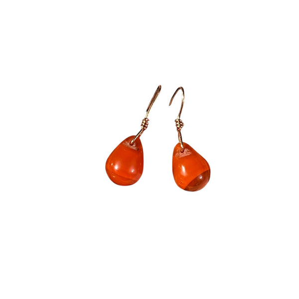 Mali Wedding Bead Orange Teardrop Earrings - 1920s Antique Glass & Copper