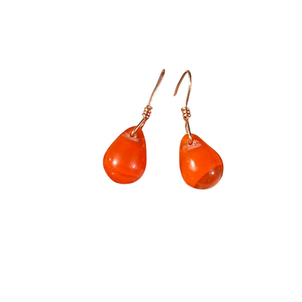 Mali Wedding Bead Orange Teardrop Earrings - 1920s Antique Glass & Copper