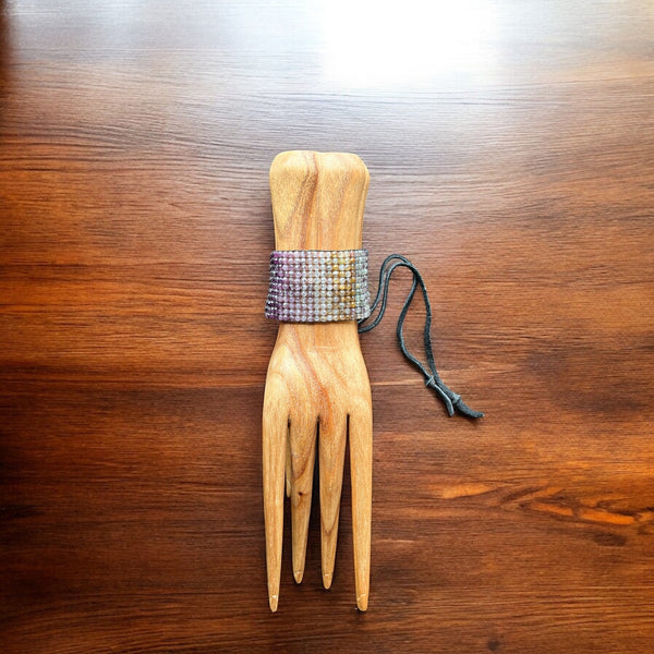 Fluoride Gemstone Hand-beaded Stormie Bracelet with her signature Leather Tie 2 inches wide cuff with Stormie signature tie