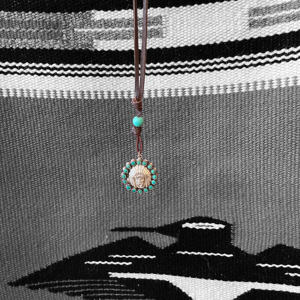 Indian Man Head Turquoise Southwest Necklace