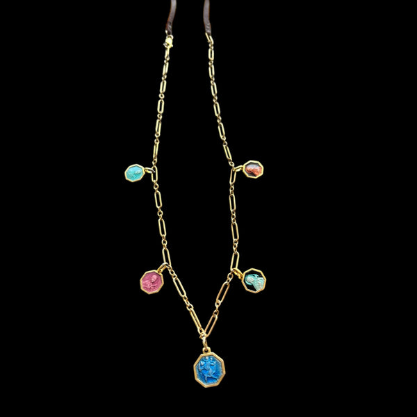 Vintage Religious Saint Enamel Charms Necklace for Devine Protection & Safe Travels