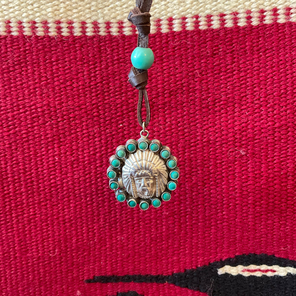 Indian Man Head Turquoise Southwest Necklace