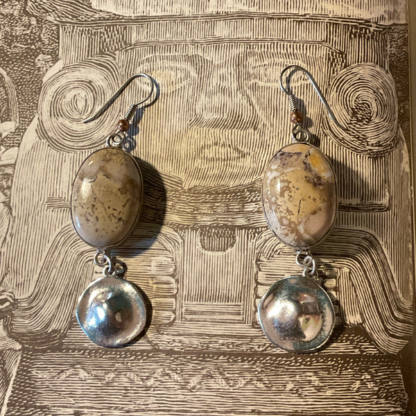 Jasper Dangle Earrings Silver disc hanging from bottom of earrings