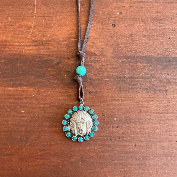 Indian Man Head Turquoise Southwest Necklace