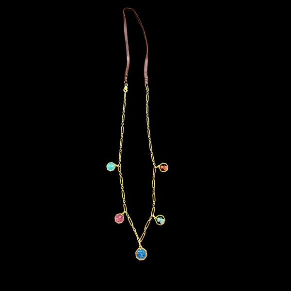 Vintage Religious Saint Enamel Charms Necklace for Devine Protection & Safe Travels