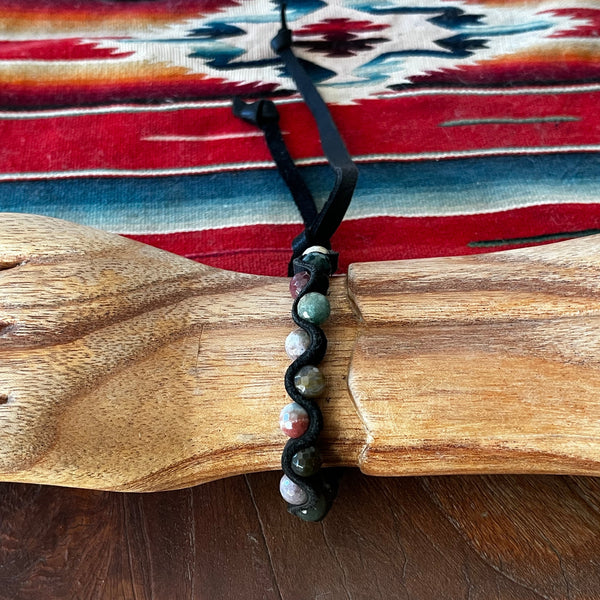 Indian Agate Zig-Zag Leather Bracelet Handwoven Beaded Jewelry