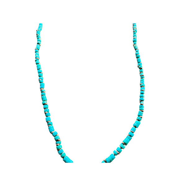 Turquoise Necklace with Copper Heishi and Lobster Clasp Hand beaded by Stormie