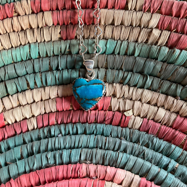Turquoise Copper Heart Shaped Pendant necklace 925 Stormie Art