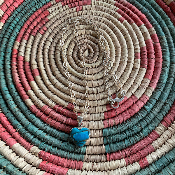 Turquoise Copper Heart Shaped Pendant necklace 925 Stormie Art
