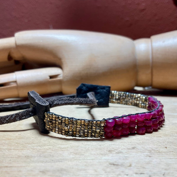 Ruby Red Gemstone Leather Courage Bracelet: Special Love - Original Stormie Art