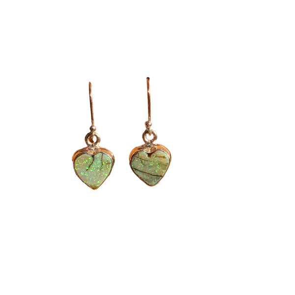 Australian Sparkling Opal Heart Sterling Silver Earrings