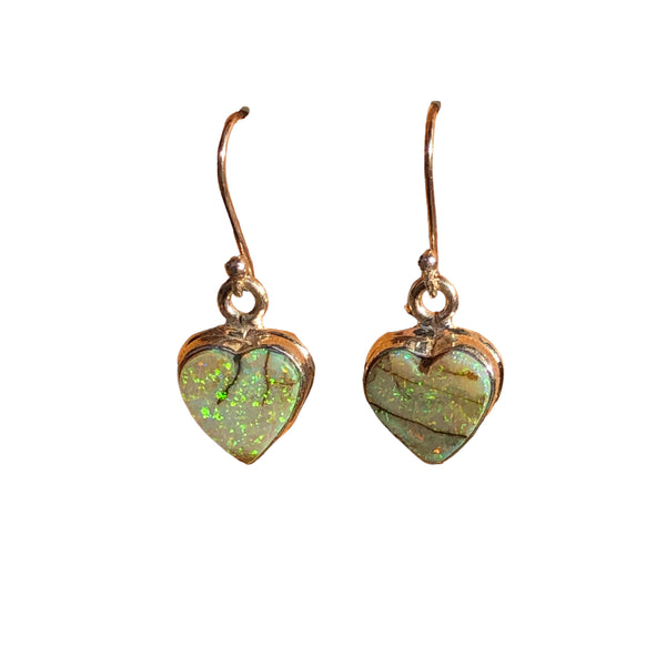 Australian Sparkling Opal Heart Sterling Silver Earrings