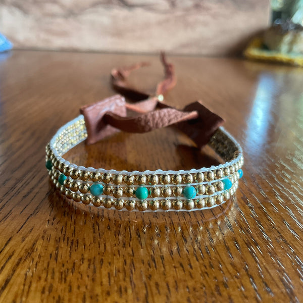 7 Turquoise Beads & Gold Bracelet