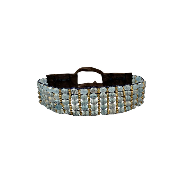 aquamarine bracelet front view
beaded leather