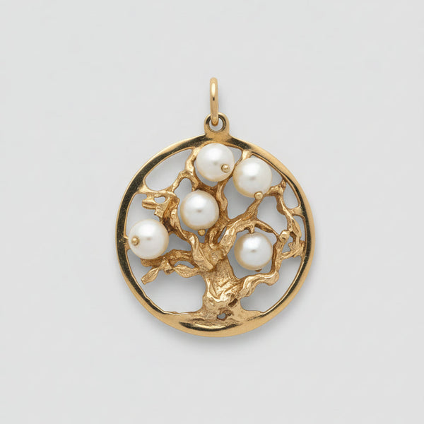 Tree of Life 14K Gold Pendant Design w Cultured Pearls Extraordinary Fine Details