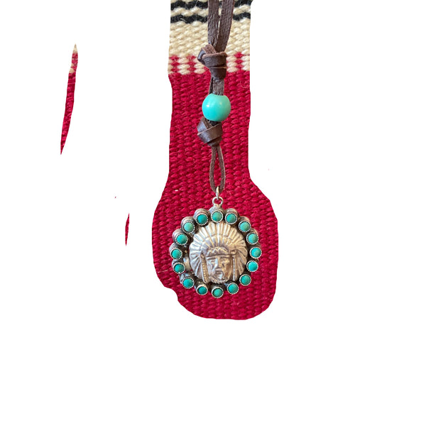 Indian Man Head Turquoise Southwest Necklace