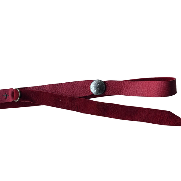 Mercury Dime Button on Red Leather Hatband or Bracelet Wrap