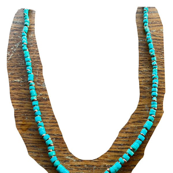 Turquoise Necklace with Copper Heishi and Lobster Clasp Hand beaded by Stormie