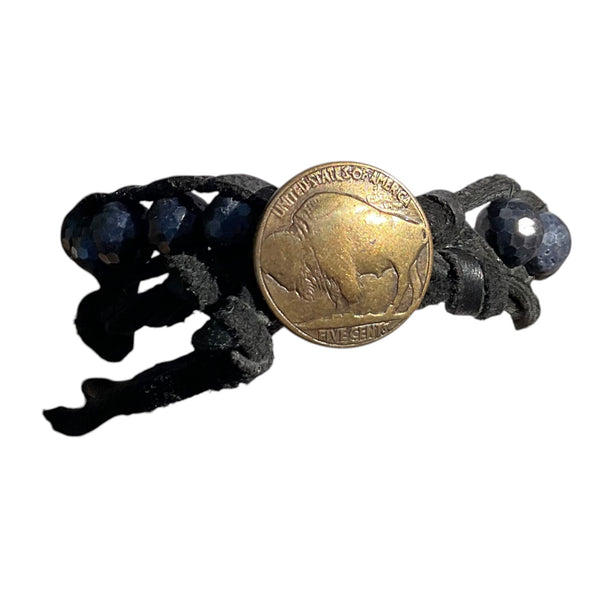`Blue Sapphire Wrap Bracelet with large Bison Coin Button