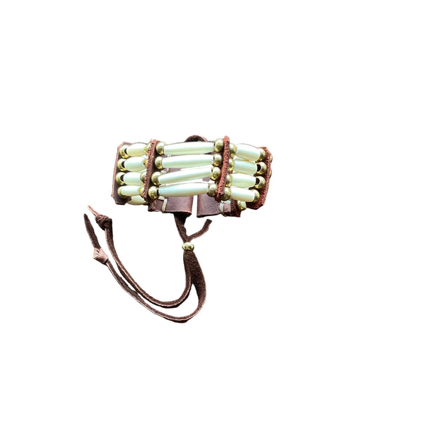 Pipe Bone Traditional Adornment Leather Beaded Bracelet Her/She