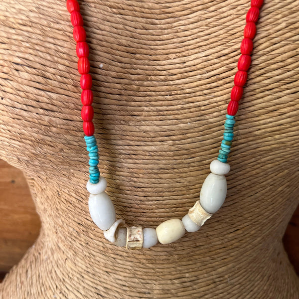 red trade bead necklace front view