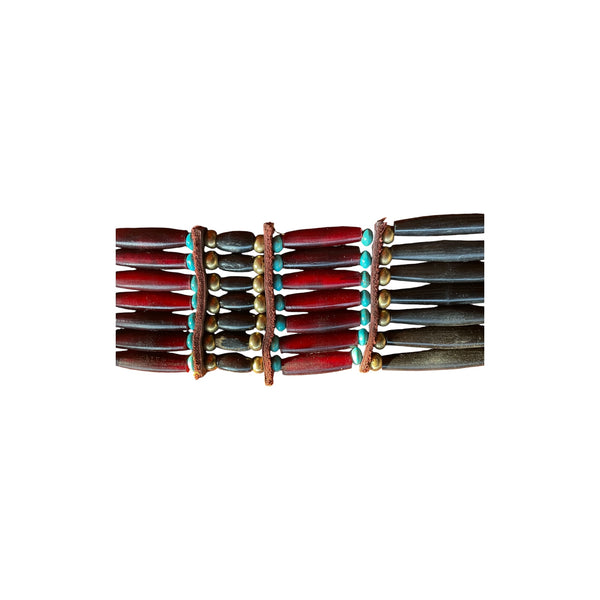 Red Bone Warrior Leather Choker Native Traditional Style