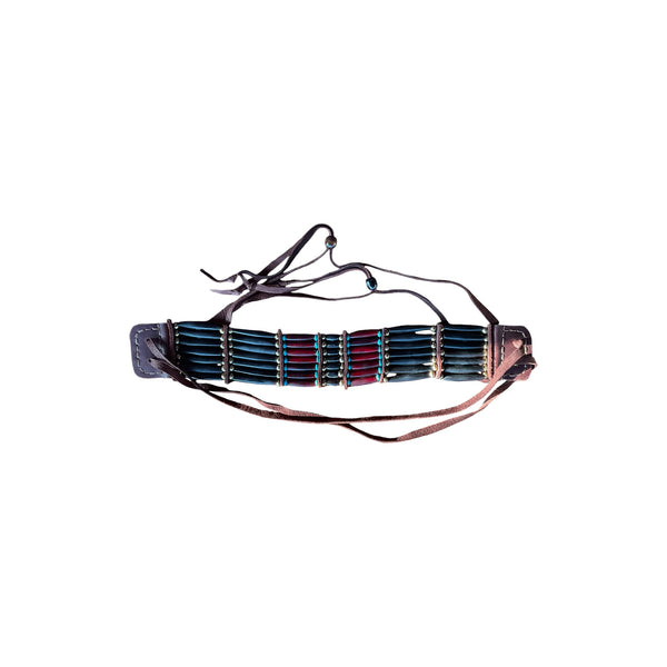 Red Bone Warrior Leather Choker Native Traditional Style