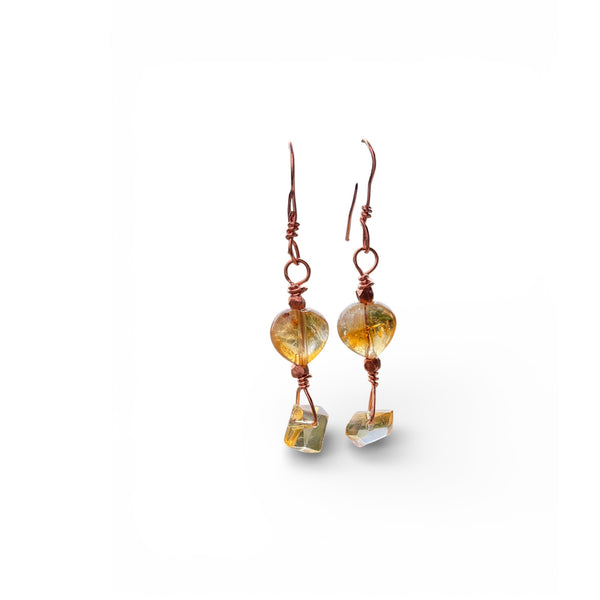 Citrine Heart Earrings Handcrafted on Copper Ear Wire Original Stormie Design