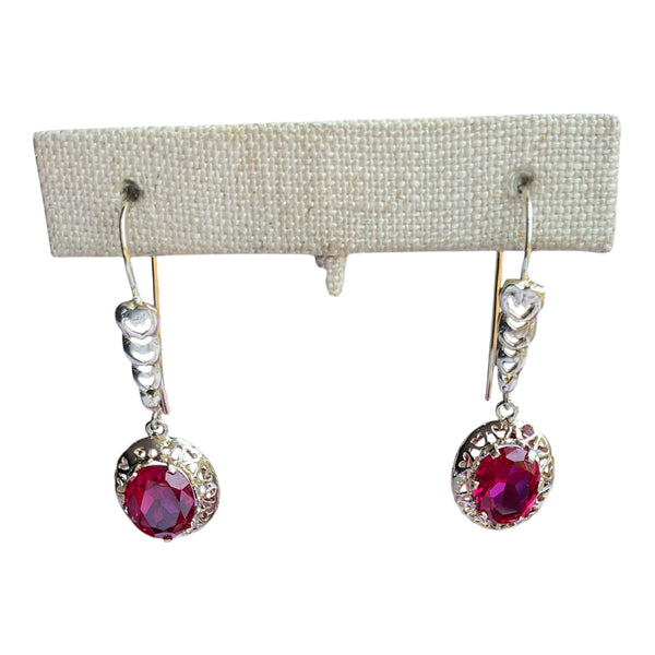 14k. Halo Ruby Earrings Drop down style Victorian Era