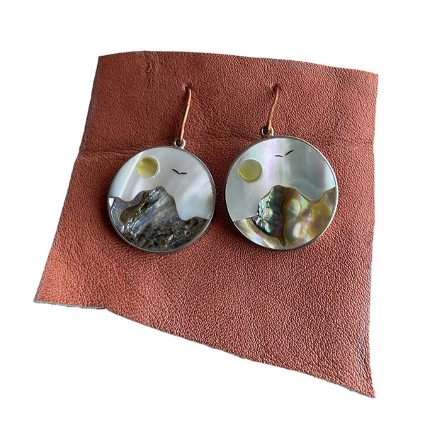 Abalone Bird Flying over Mountains Earrings