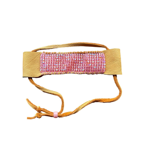 Unleash your wild side Pink Crystal Beaded Bracelet with Stormie signature leather