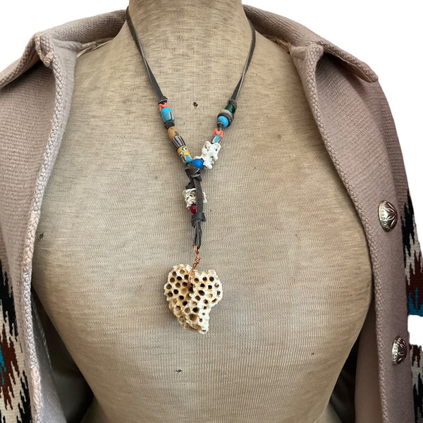 Trade Beads and Leather Necklace
