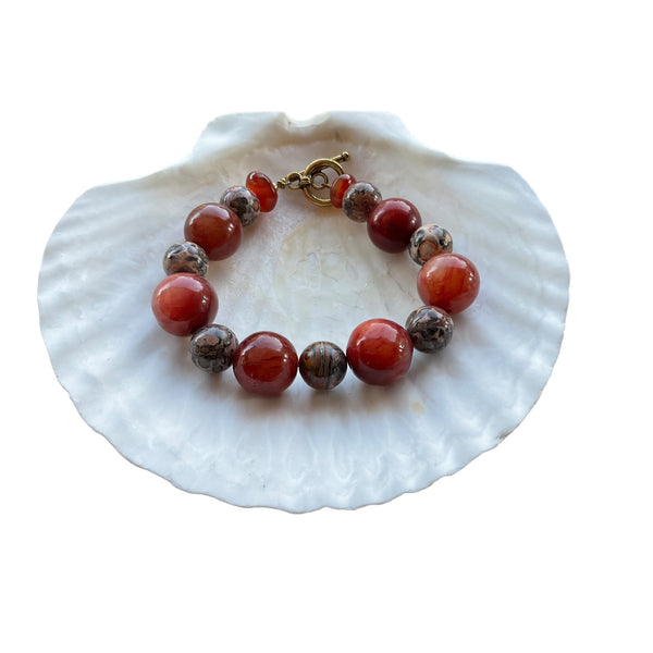 Carnelian and Picasso Jasper Beaded Bracelet